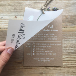 huwelijkskaartje-kraft-bruin-doorzichtig-kalkpapier-setje-touwtje-frankrijk-franse-wedding-bruiloft-illustratie-icoontjes-sierlijk-getekend-summer-chique