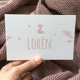 Letterpress geboortekaartje Loren vosje
